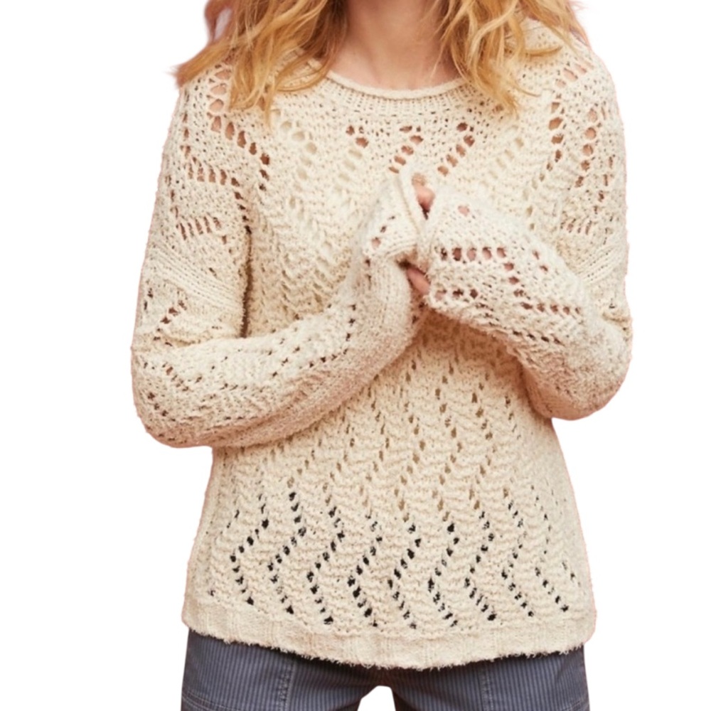 Anthropologie Akemi + Kim Open Knit Cream Sweater Size Large